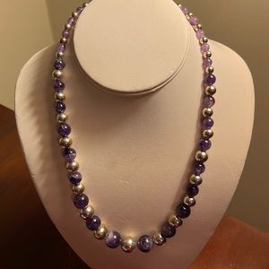 Amethyst Bead Necklace with Sterling Silver